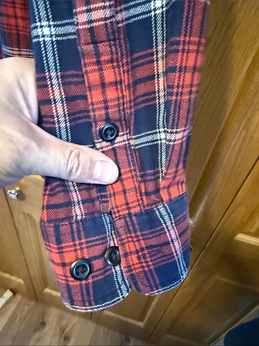 Filson Red and Navy Plaid Button-Up Shirt - Picture 6 of 9